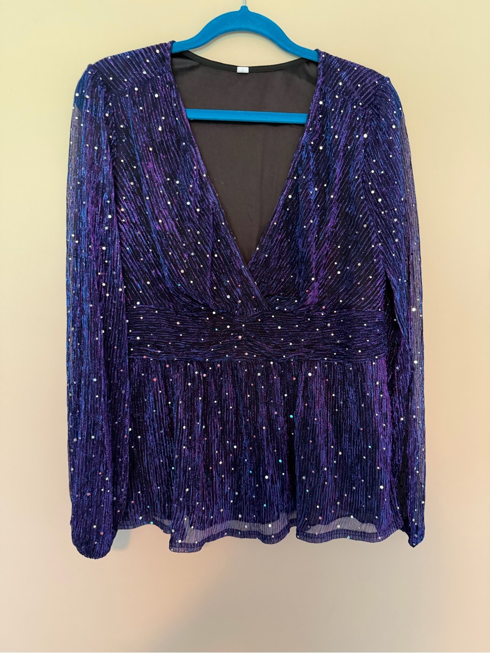 Purple Sequin V-Neck Long-Sleeve Blouse